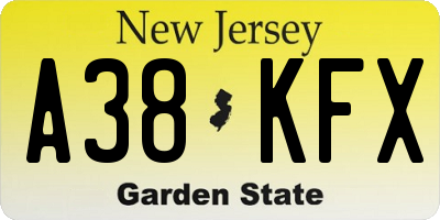 NJ license plate A38KFX