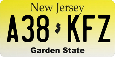 NJ license plate A38KFZ