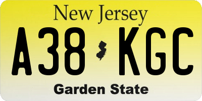 NJ license plate A38KGC