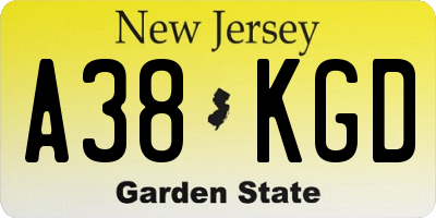 NJ license plate A38KGD