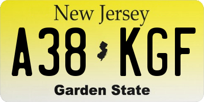 NJ license plate A38KGF