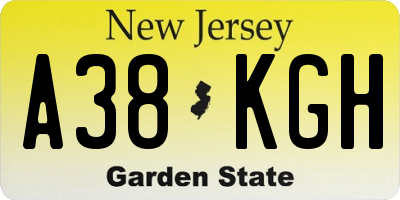 NJ license plate A38KGH