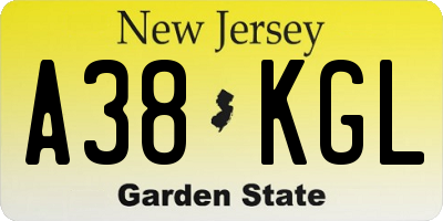 NJ license plate A38KGL