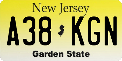 NJ license plate A38KGN