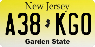 NJ license plate A38KGO