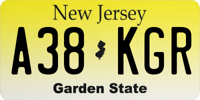 NJ license plate A38KGR