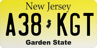 NJ license plate A38KGT
