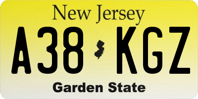 NJ license plate A38KGZ