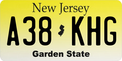 NJ license plate A38KHG