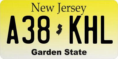NJ license plate A38KHL