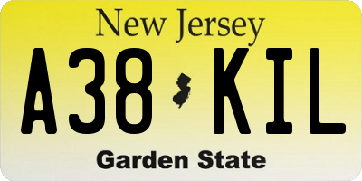 NJ license plate A38KIL