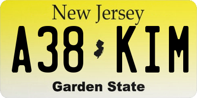 NJ license plate A38KIM