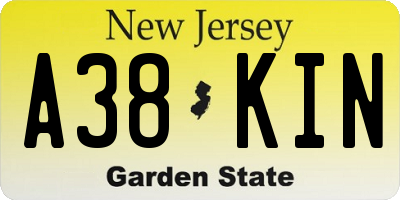 NJ license plate A38KIN