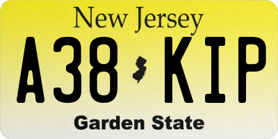 NJ license plate A38KIP