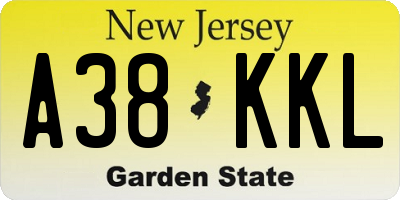 NJ license plate A38KKL