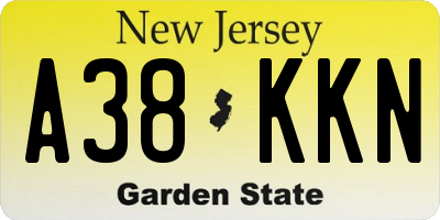 NJ license plate A38KKN