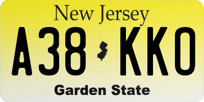 NJ license plate A38KKO