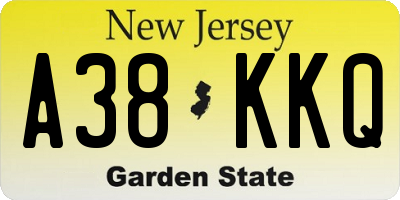 NJ license plate A38KKQ