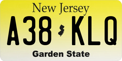 NJ license plate A38KLQ
