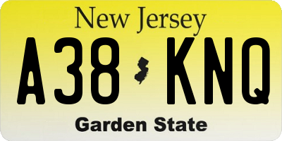 NJ license plate A38KNQ