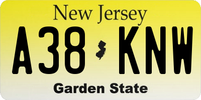 NJ license plate A38KNW