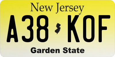 NJ license plate A38KOF