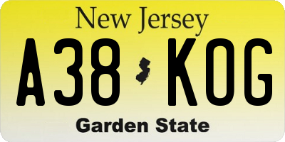 NJ license plate A38KOG
