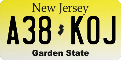 NJ license plate A38KOJ