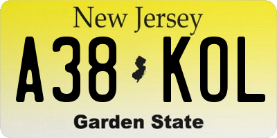 NJ license plate A38KOL