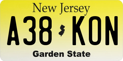 NJ license plate A38KON