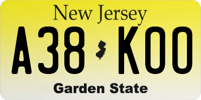 NJ license plate A38KOO