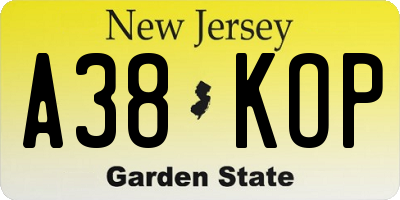 NJ license plate A38KOP