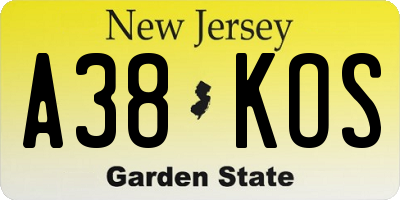NJ license plate A38KOS