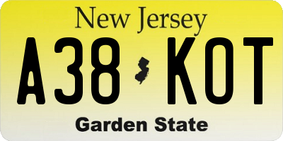 NJ license plate A38KOT