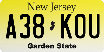 NJ license plate A38KOU