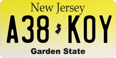 NJ license plate A38KOY