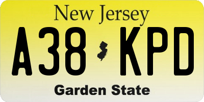 NJ license plate A38KPD