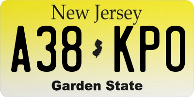 NJ license plate A38KPO