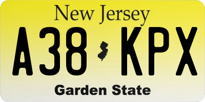 NJ license plate A38KPX