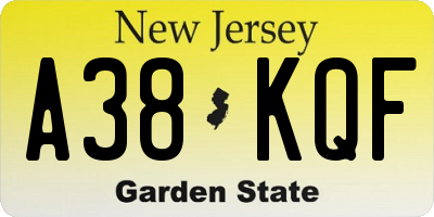 NJ license plate A38KQF