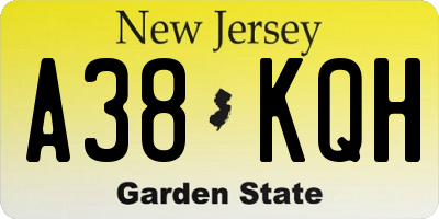 NJ license plate A38KQH