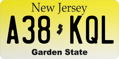 NJ license plate A38KQL