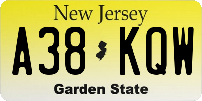 NJ license plate A38KQW
