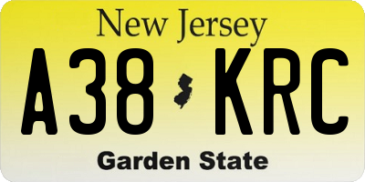 NJ license plate A38KRC