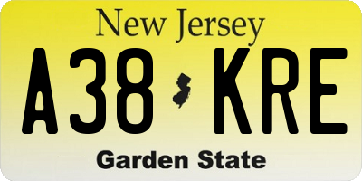 NJ license plate A38KRE