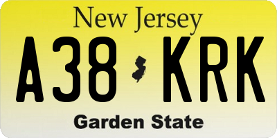 NJ license plate A38KRK