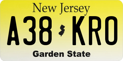 NJ license plate A38KRO
