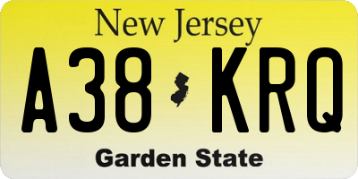 NJ license plate A38KRQ