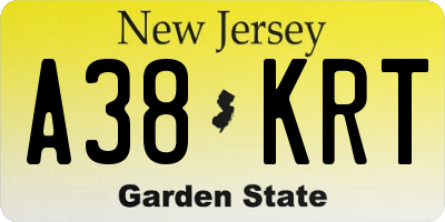 NJ license plate A38KRT