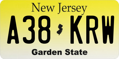 NJ license plate A38KRW